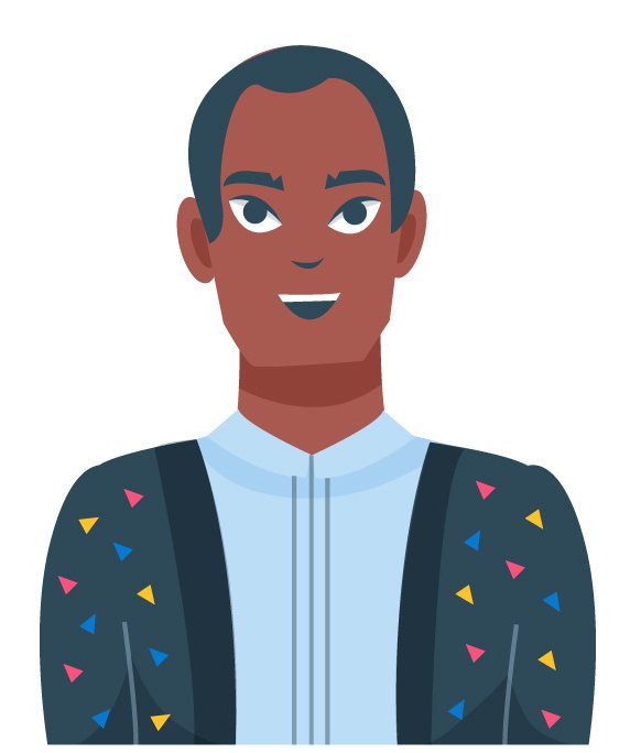 Avatar d'un homme de couleur noire portant une veste avec des triangles colorés
